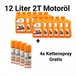 12 x 1 Liter Repsol Motorrad Motoröl MOTO RACING 2T + 4 x gratis Repsol Qualifier Moto Chain 400 ml